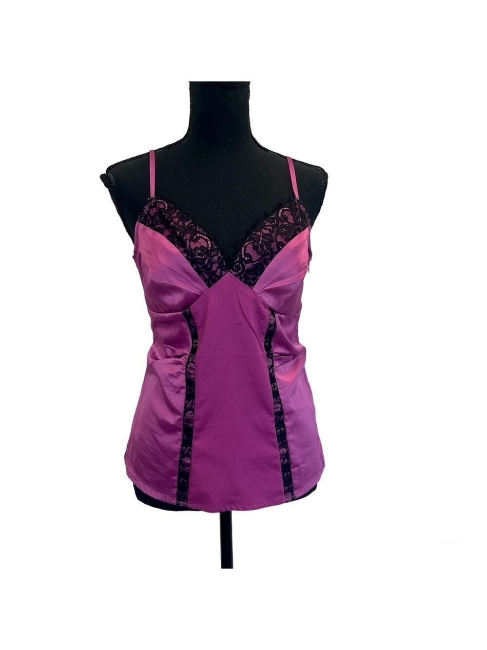 COSTA Blanca purple black lace satin effect bustier corset lingerie top Sz L